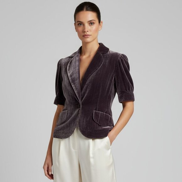 BCBGMAXAZRIA Dark Purple Velvet Jacket | Size Small - Picture 3 of 8